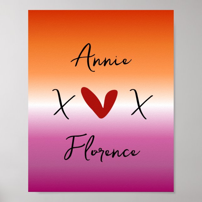 X Love X Solnedgång Lesbisk Flagga Poster (Framsidan)