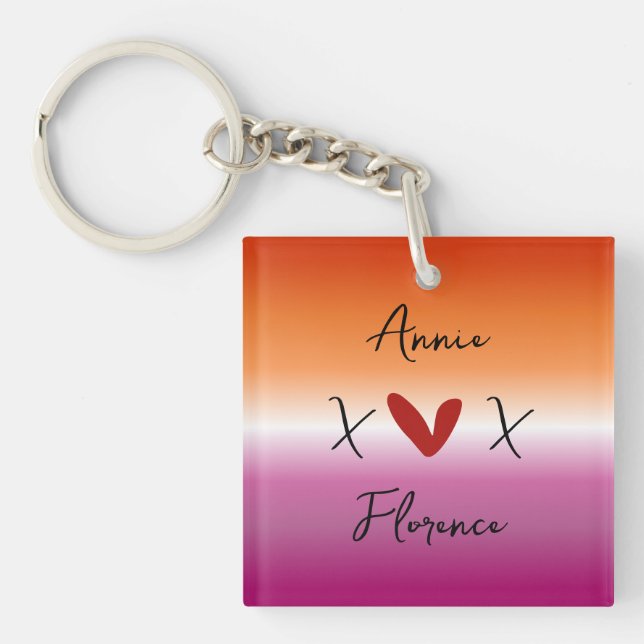 X Love X Sunset Lesbian Flag Acrylic Keychain (Framsidan)