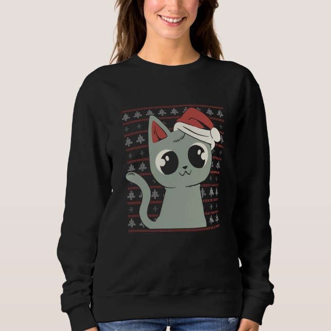 X-Mas Cat Ugly Sweater T Shirt (Framsida)