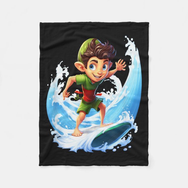 X-mas Christmas Elf Riding Surfboard Surfboard  Fleecefilt (Framsidan)