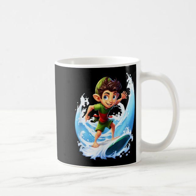 X-mas Christmas Elf Riding Surfboard Surfboard  Kaffemugg (Höger)