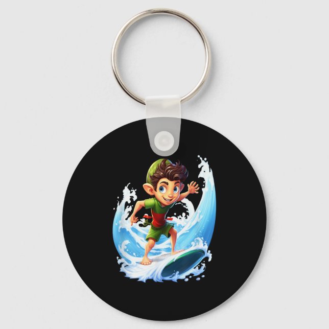 X-mas Christmas Elf Riding Surfboard Surfboard  Nyckelring (Framsida)
