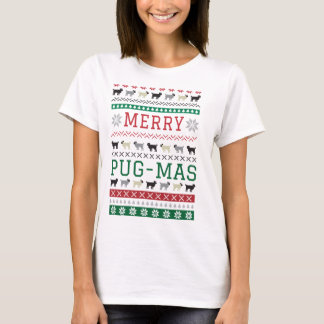 X-Mas för hundar för julMops-Mas mops rolig gullig T Shirt