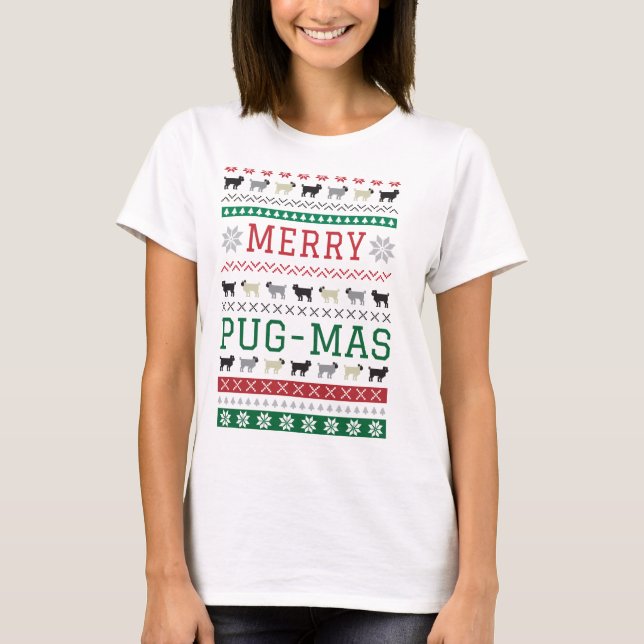 X-Mas för hundar för julMops-Mas mops rolig gullig T Shirt (Framsida)