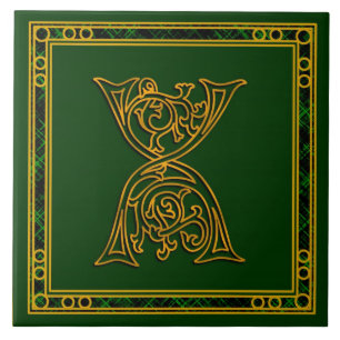 X Monogram "Irish Guld on Grönt" keramiskt plattor Kakelplatta