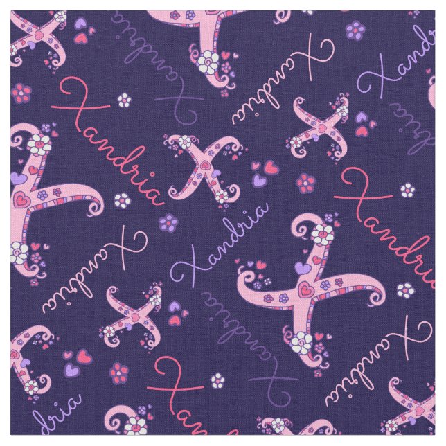 X monogram och personlig namn Willow-väv Tyg (Närbild)