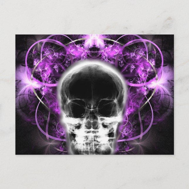 X-Ray Butterfly Fractal Skull - Fuchsia Vykort (Framsida)