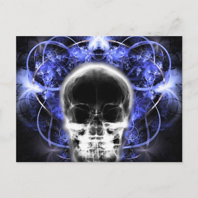 X-Ray Butterfly Fractal Skull - Indigo Vykort (Framsida)