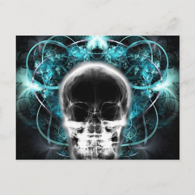 X-Ray Butterfly Fractal Skull - Light Blue Vykort (Framsida)