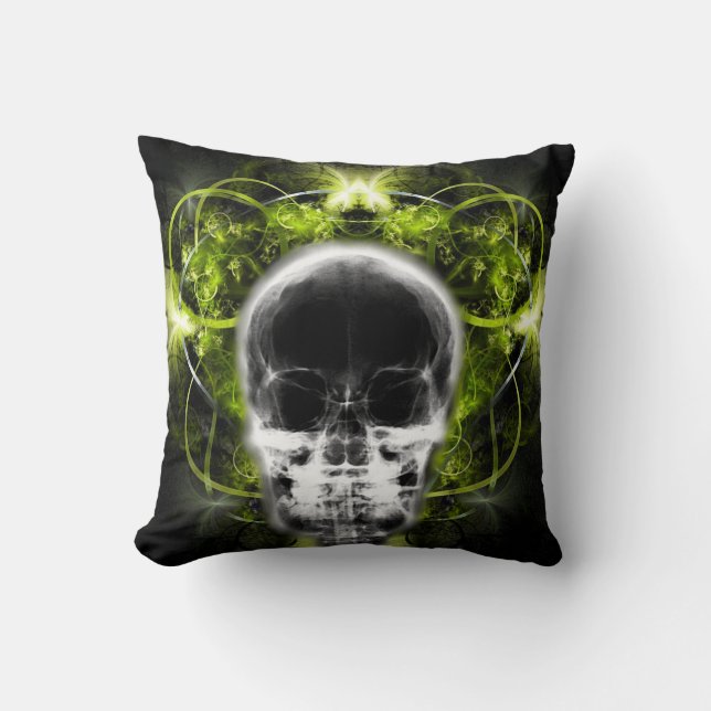 X-Ray Butterfly Fractal Skull - Lime Green Kudde (Framsida)