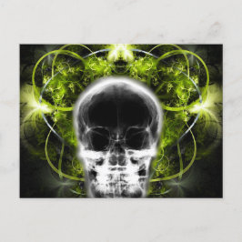 X-Ray Butterfly Fractal Skull - Lime Green Vykort