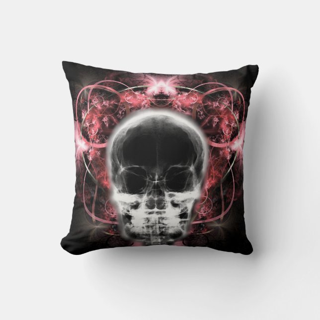 X-Ray Butterfly Fractal Skull - Red Kudde (Framsida)