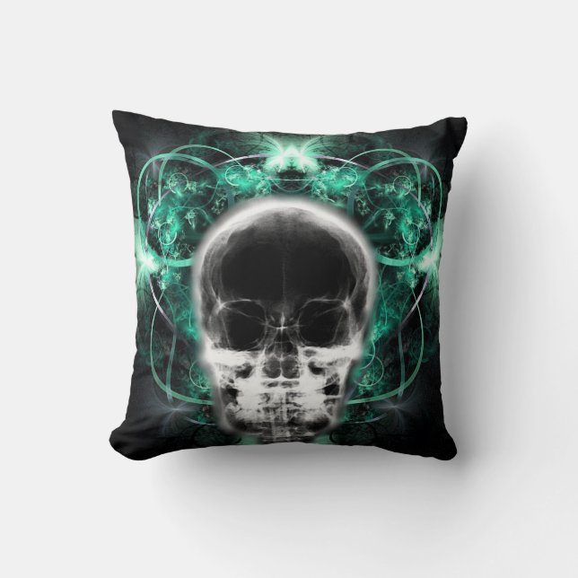 X-Ray Butterfly Fractal Skull - Teal Kudde (Framsida)