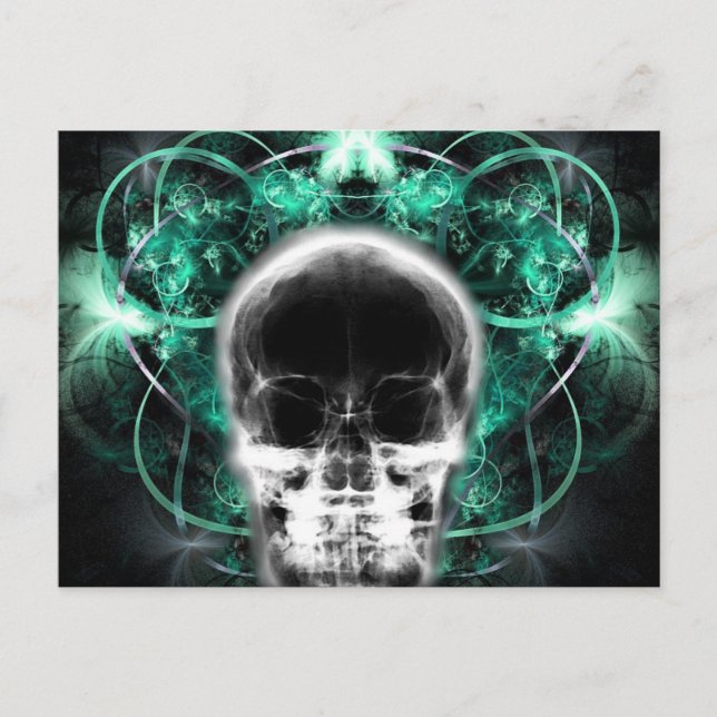 X-Ray Butterfly Fractal Skull - Teal Vykort (Framsida)