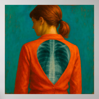 X-Ray of Back - Woman med Red Blouse och Auburn H Poster