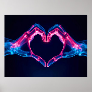 X-Ray of Händer in Heart Shape - Neon Rosa and Blu Poster