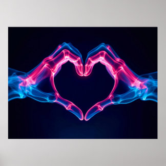 X-Ray of Händer in Heart Shape - Neon Rosa and Blu Poster