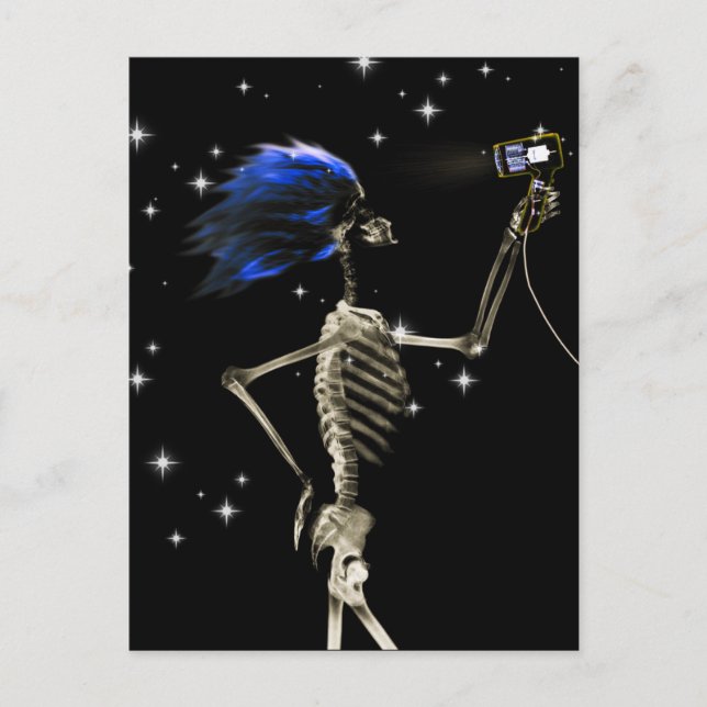 X-Ray Skeleton blir nedtryckt - blått hår Vykort (Framsida)