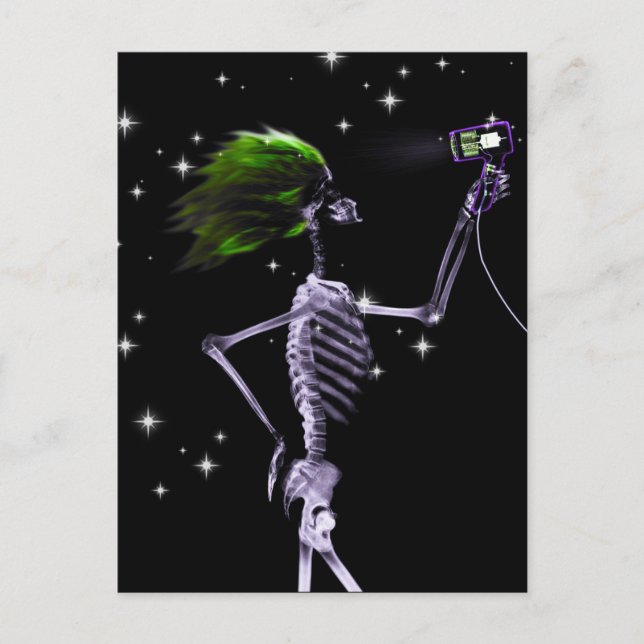 X-Ray Skeleton blir nedtryckt - Grönt Hair Vykort (Framsida)