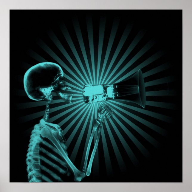 X-Ray Skeleton på Megafon - Teal Poster (Framsidan)