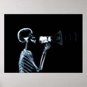 X-RAY SKELETON PÅ MEGAPHONE - BLUE POSTER