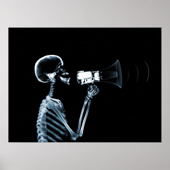 X-RAY SKELETON PÅ MEGAPHONE - BLUE POSTER (Framsidan)
