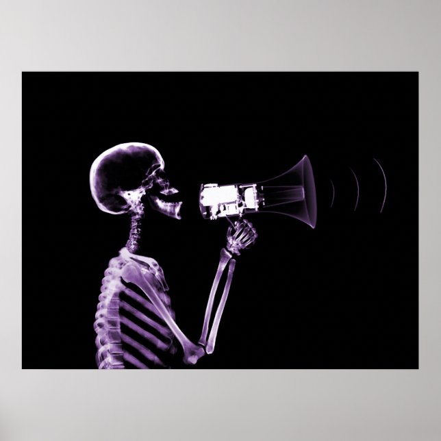 X-RAY SKELETON PÅ MEGAPHONE - LILA POSTER (Framsidan)
