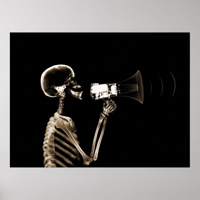 X-RAY SKELETON PÅ MEGAPHONE - SEPIA POSTER (Framsidan)