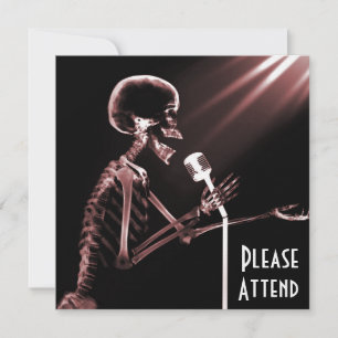 X-RAY SKELETON SINGER PÅ RETRO MIC - RED INBJUDNINGAR