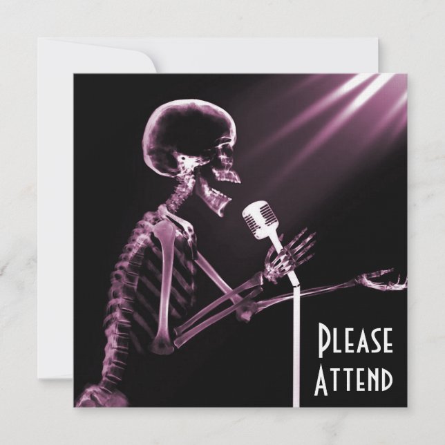 X-RAY SKELETON SINGER PÅ RETRO MIC - ROSA INBJUDNINGAR (Framsida)