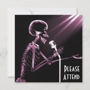 X-RAY SKELETON SINGER PÅ RETRO MIC - ROSA INBJUDNINGAR