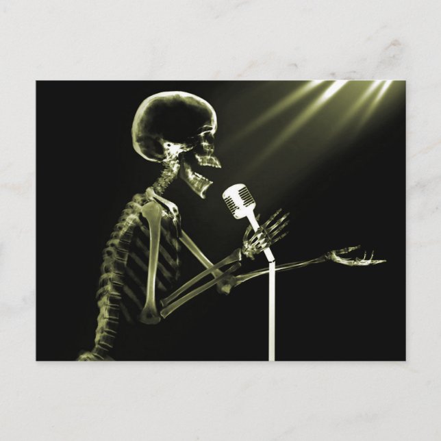 X-RAY SKELETON SINGING ON RETRO MIC - GULT VYKORT (Framsida)