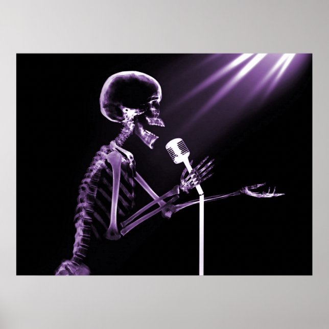X-RAY SKELETON SINGING ON RETRO MIC - LILA POSTER (Framsidan)