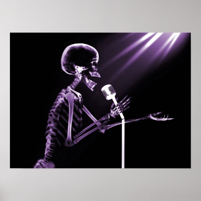 X-RAY SKELETON SINGING ON RETRO MIC - LILA POSTER (Framsidan)