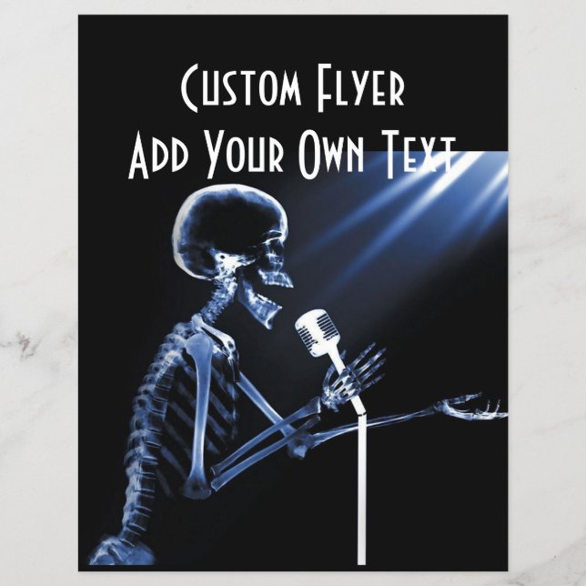 X-RAY SKELETON SINGING PÅ RETRO MIC - BLUE REKLAMBLAD (Framsidan)