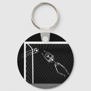 X-RAY SKELETON SOCCER GOALIE B&W NYCKELRING