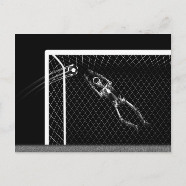 X-RAY SKELETON SOCCER GOALIE B&W VYKORT (Framsida)