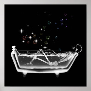 X-Ray Skeleton tar Bath - B&W Regnbåge Poster
