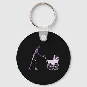 X-RAY SKELETON WOMAN & BABY CARRIAGE - LILA NYCKELRING