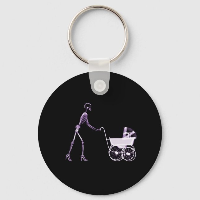 X-RAY SKELETON WOMAN & BABY CARRIAGE - LILA NYCKELRING (Framsida)