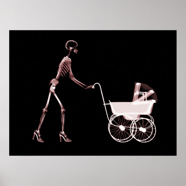 X-RAY SKELETON WOMAN & BABY CARRIAGE - RED POSTER (Framsidan)