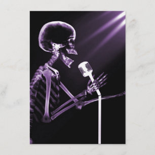 X-RAY VISION SKELETON SINGER PÅ RETRO MIC-LILA INBJUDNINGAR