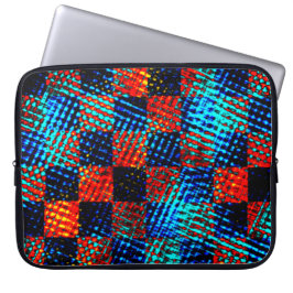 Xadrez azul, laranja, fejk sujo ou manchado. laptop fodral