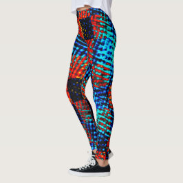 Xadrez azul, laranja, fejk sujo ou manchado. leggings
