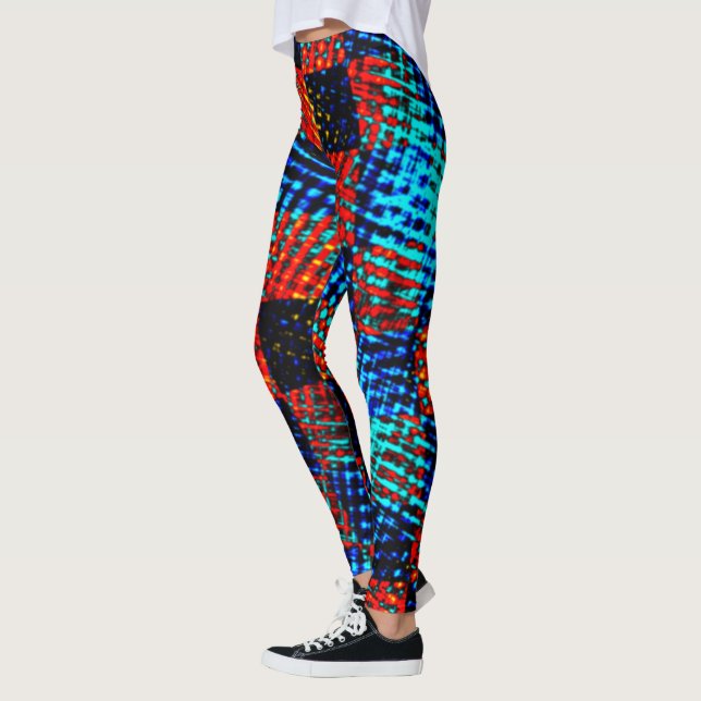 Xadrez azul, laranja, fejk sujo ou manchado. leggings (Vänster)