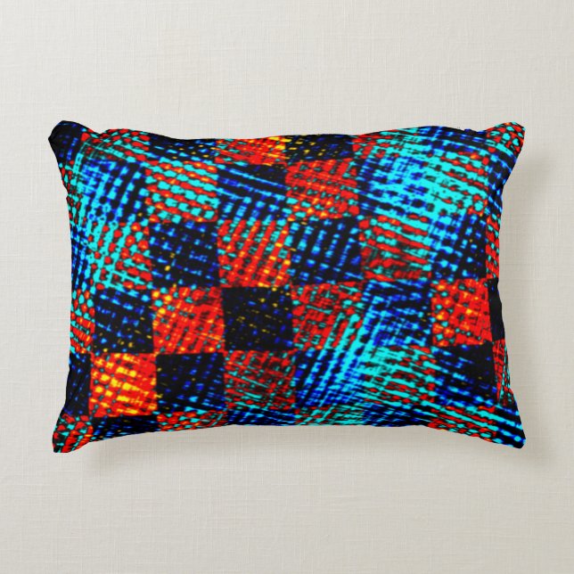 Xadrez azul, laranja, fejk sujo ou manchado. prydnadskudde (Framsidan)