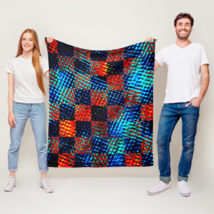 Xadrez azul, laranja quase vermelho, fejk sujo fleecefilt