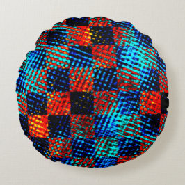 Xadrez azul, laranja quase vermelho, fejk sujo rund kudde