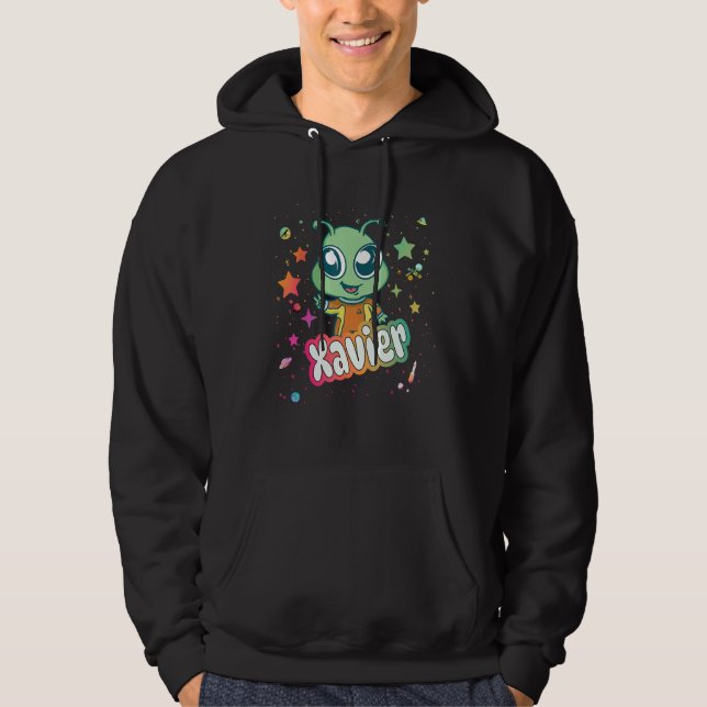 XAVIER - Cute Boy Namn med söt Alien Hoodie (Framsida)