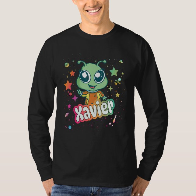 XAVIER - Cute Boy Namn med söt Alien T Shirt (Framsida)